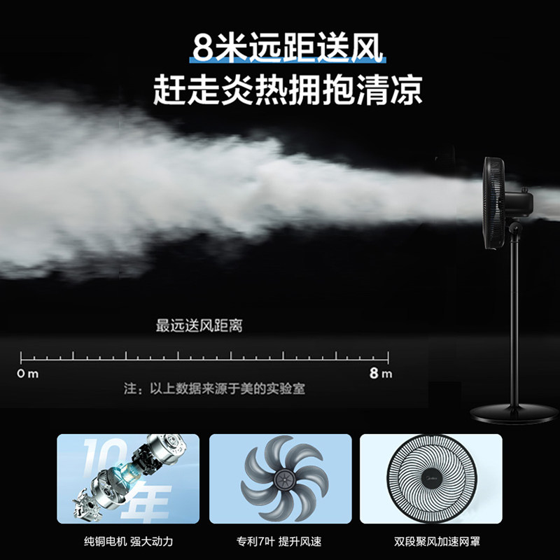 美的家用超静音立式强力节能落地扇 美的护理电风扇