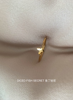 鱼丁秘密 法式轻奢时尚ins复古金色双层蝴蝶不掉色细戒指环戒指女