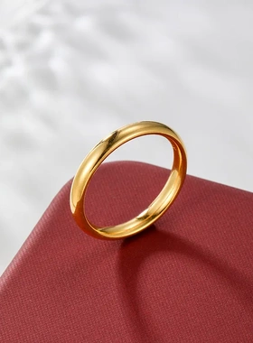 旭平 新款时尚合金电镀24k金色简约素圈光面戒指轻奢日常指环