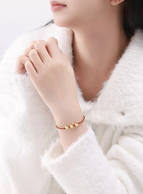 旭平 新款简约不规则几何红绳手链铜合金镀24k色可调节新年手饰女