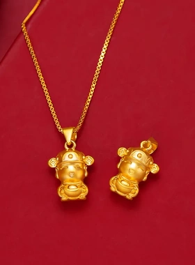 2026马年招财进宝女款仿3D小财神爷吊坠项链沙金本命年卡通项坠