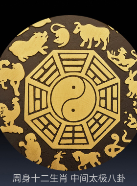 铜八卦风水盾牌双剑镇宅之宝