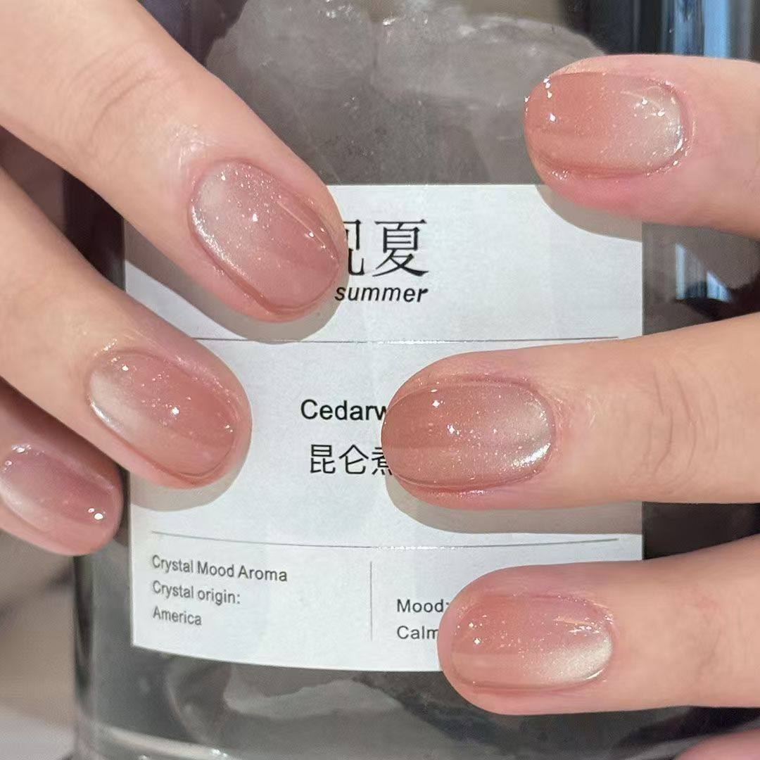 温柔裸粉人间水蜜桃渐变玻璃珠猫眼ins显白拆卸半手工穿戴短椭圆,淘宝优惠券,粉丝福利购,淘宝优惠卷