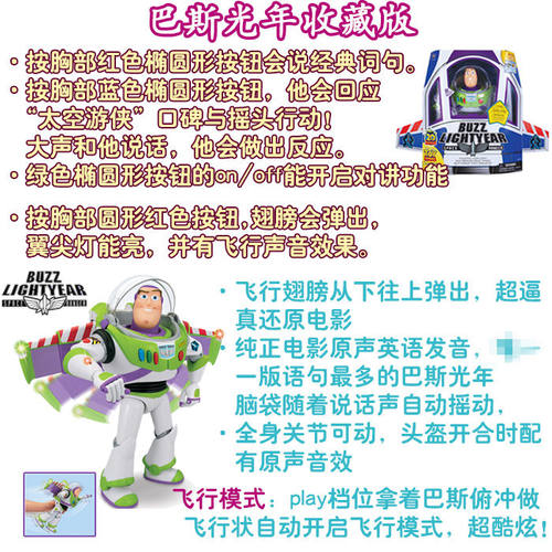 巴斯光年原版迪斯尼玩具总动员发声发光说话弹翅膀限量珍藏版收藏 - 图2