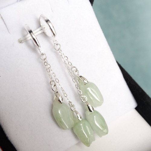 仙韵新款天然翡翠纯银玉兰花耳圈好运常伴玉耳坠显气质玉石耳饰 - 图2