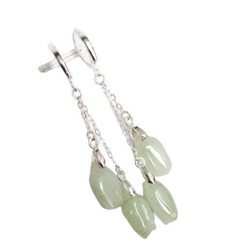 仙韵新款天然翡翠纯银玉兰花耳圈好运常伴玉耳坠显气质玉石耳饰 - 图3