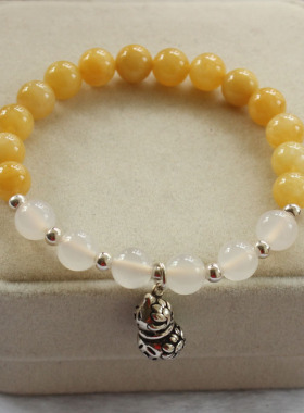 台湾天然老料橘子石手链蓝绒晶