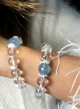情侣白水晶海蓝宝简约手串