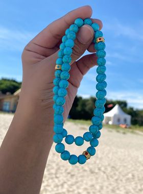 小众新中式藏式优化绿松石手链三圈手串女士项链饰品礼物国风搭配