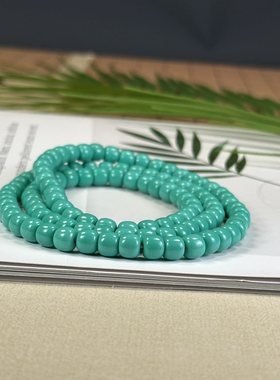 新中式优化绿松石108颗手串老型桶珠项链多圈手链毛衣链禅意国风