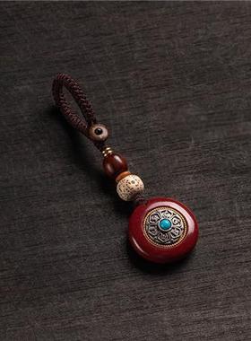 花道语阁朱砂六字真言转轮吊坠紫金砂男女项链钥匙扣挂件礼物