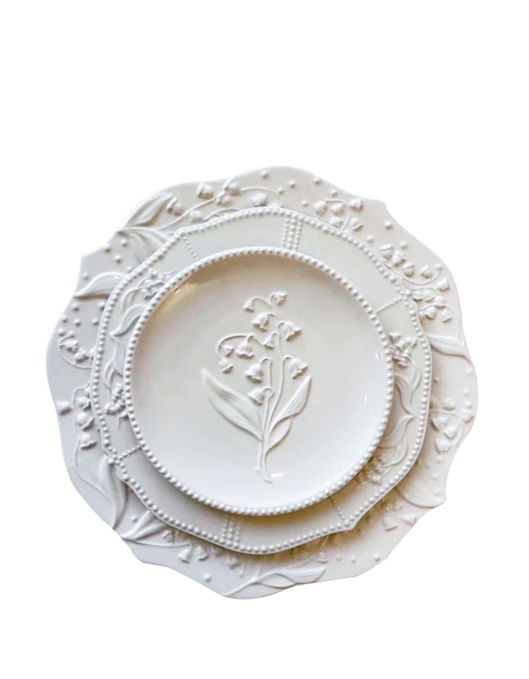 久伴铃兰花卉浮雕陶瓷餐盘中古高端精致法式甜品盘子家用蛋糕碟子,淘宝优惠券,粉丝福利购,淘宝优惠卷