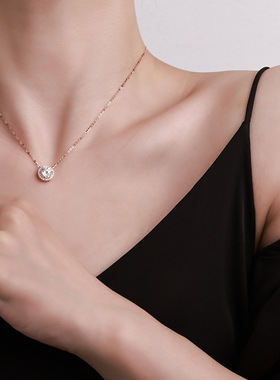 二克拉莫桑石s925通体纯银2025款吊坠轻奢小圆包独钻时尚锁骨链女