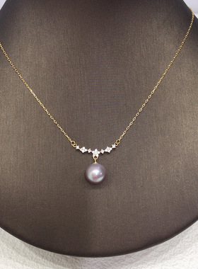 天然淡水珍珠项链妖紫色S925纯银