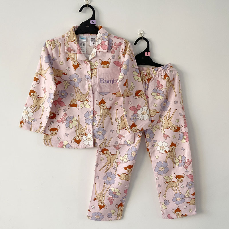 外贸原单女童秋冬纯棉磨毛绒布睡衣套装卡通家居服套装 - 图0