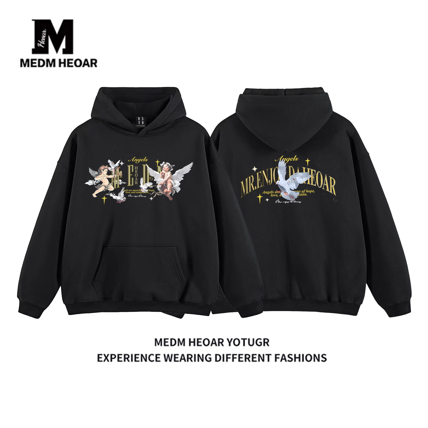 MEDM HEOAR“天使系列”和平鸽连帽衫卫衣男女国潮秋冬季情侣外套 - 图0