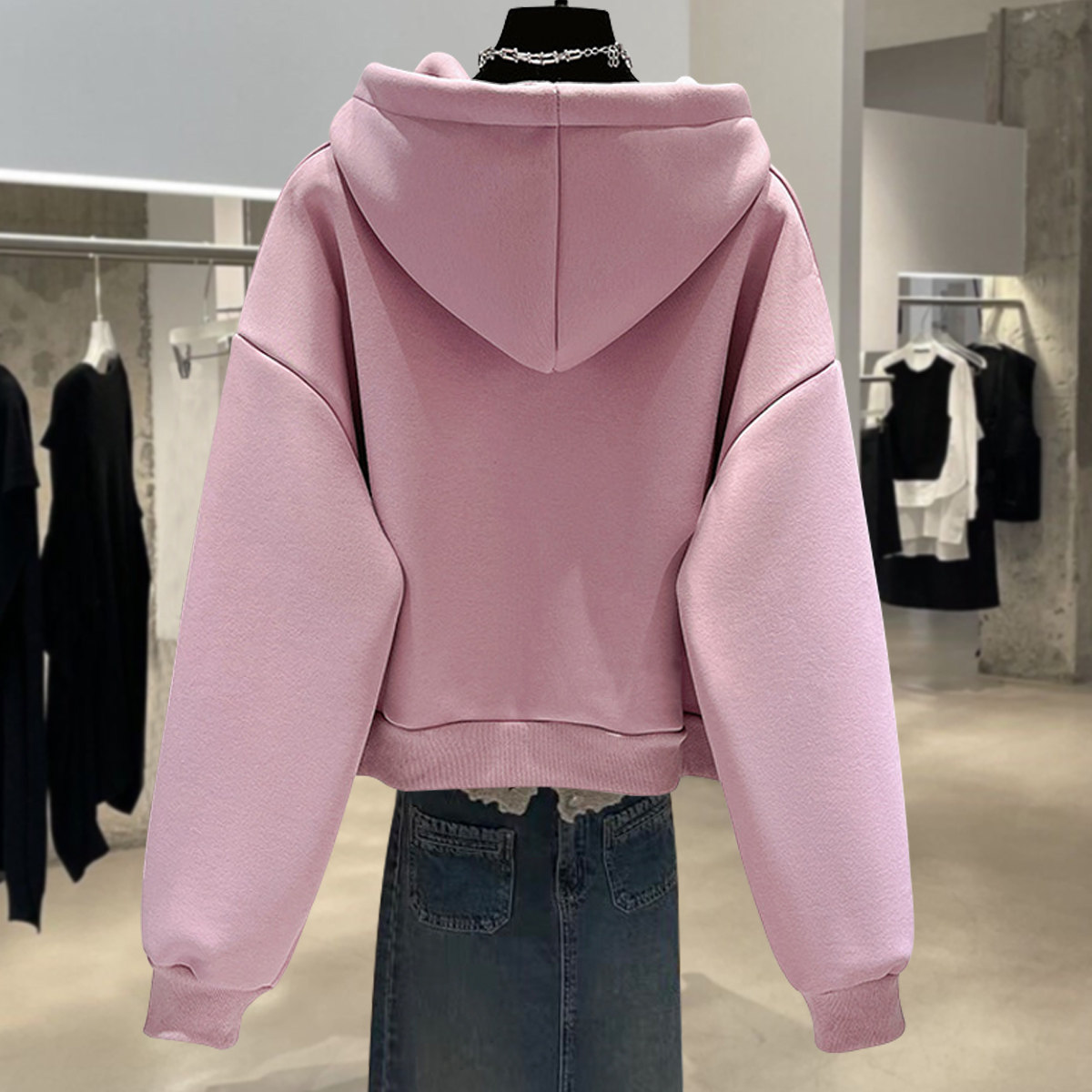 2025春秋冬季新款豹纹字母短款加绒加厚宽松套头黑色连帽卫衣女潮,淘宝优惠券,粉丝福利购,淘宝优惠卷