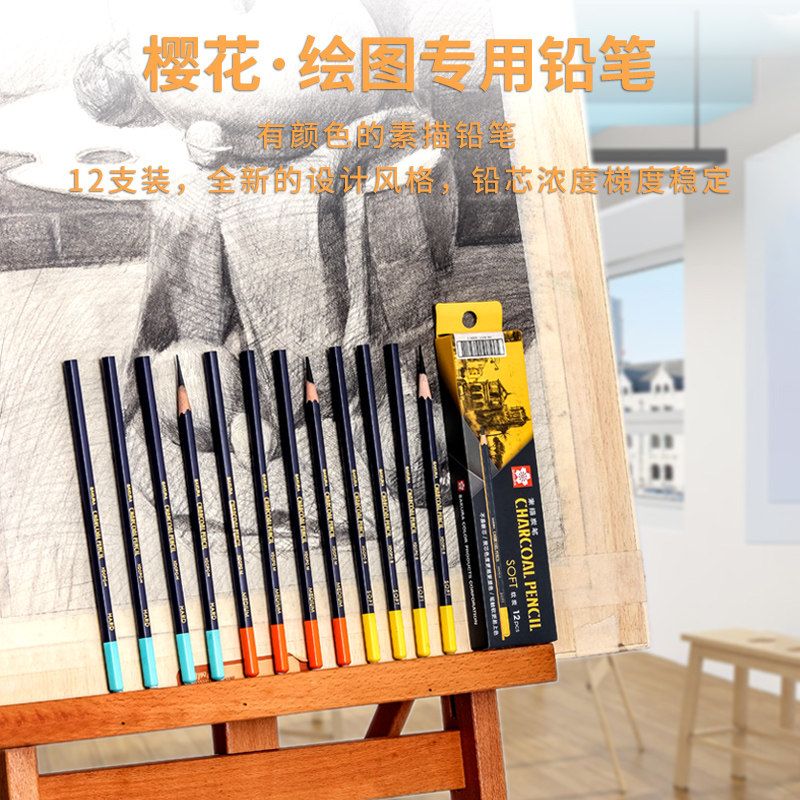 日本樱花炭笔素描碳笔套装美术生专用软碳中性硬速写绘画炭画铅笔,淘宝优惠券,粉丝福利购,淘宝优惠卷