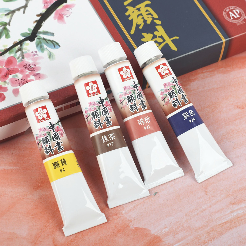 正品樱花高级中国画颜料矿物山水花国画颜料金色 水墨画单支12ml