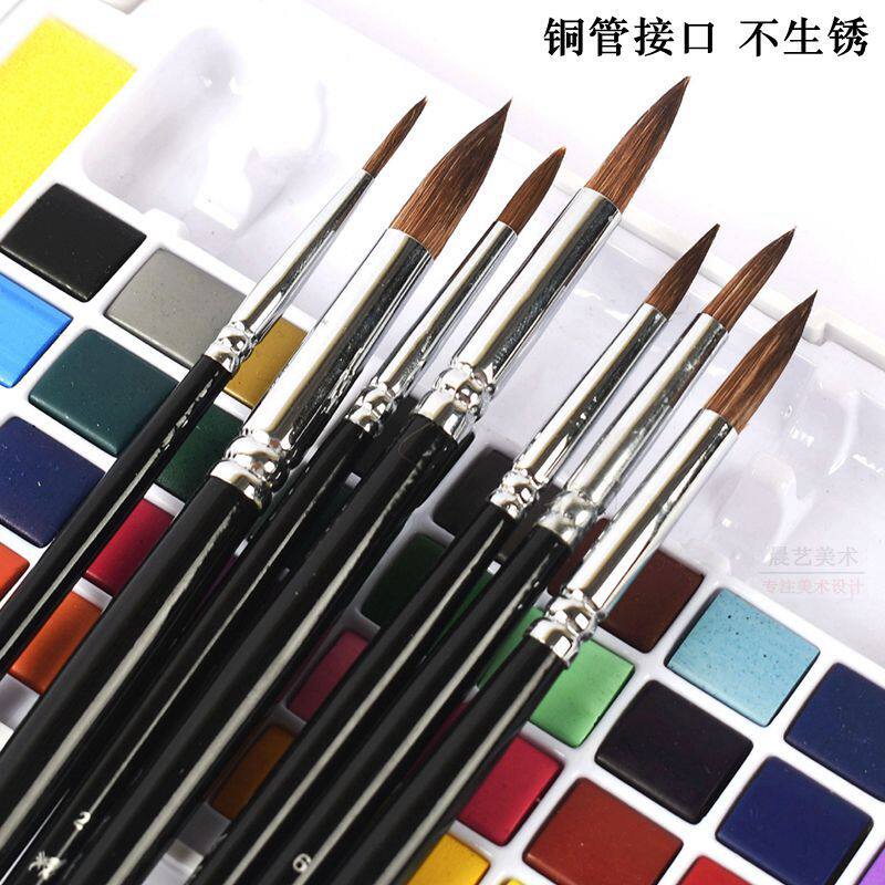 单支狼毫水彩笔 水粉丙烯油画笔 圆头尖头国画勾线笔描边笔颜料笔_虎窝淘