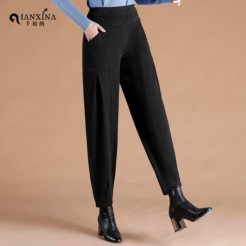 子女冬高腰宽松显瘦保暖百搭毛呢裤 千禧纳休闲裤