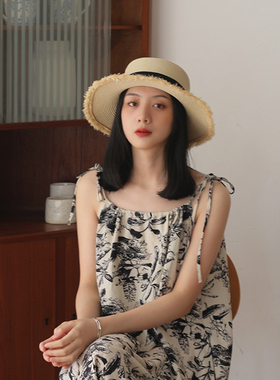 可爱甜美平顶大蝴蝶结草帽春夏