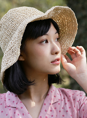 可爱后开叉蝴蝶结女夏度假遮阳帽
