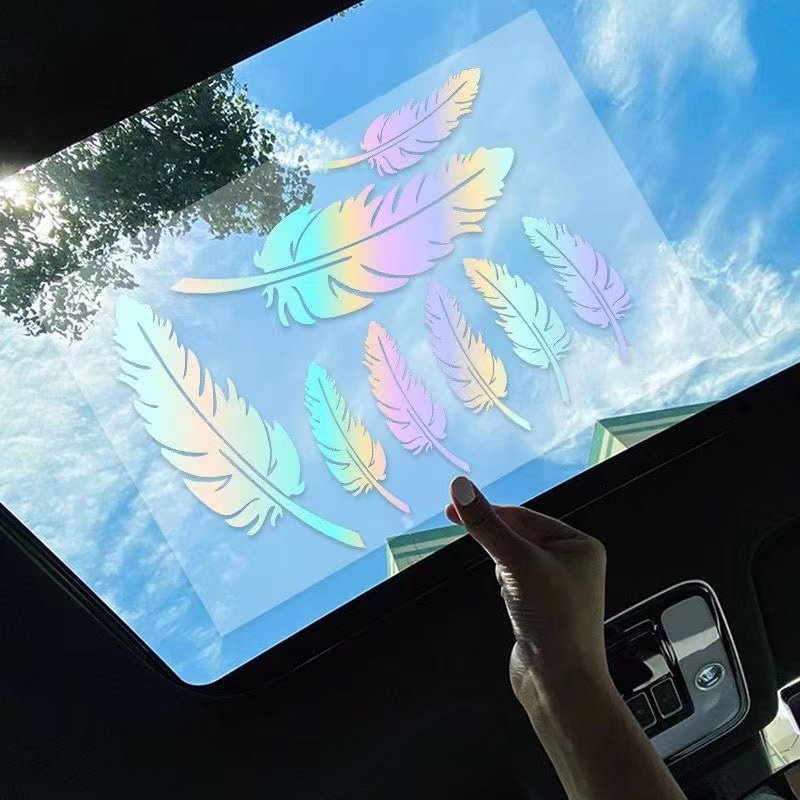 车贴划痕遮挡羽毛树叶车身保险杠电动车个性镭射七彩反光汽车贴纸,淘宝优惠券,粉丝福利购,淘宝优惠卷