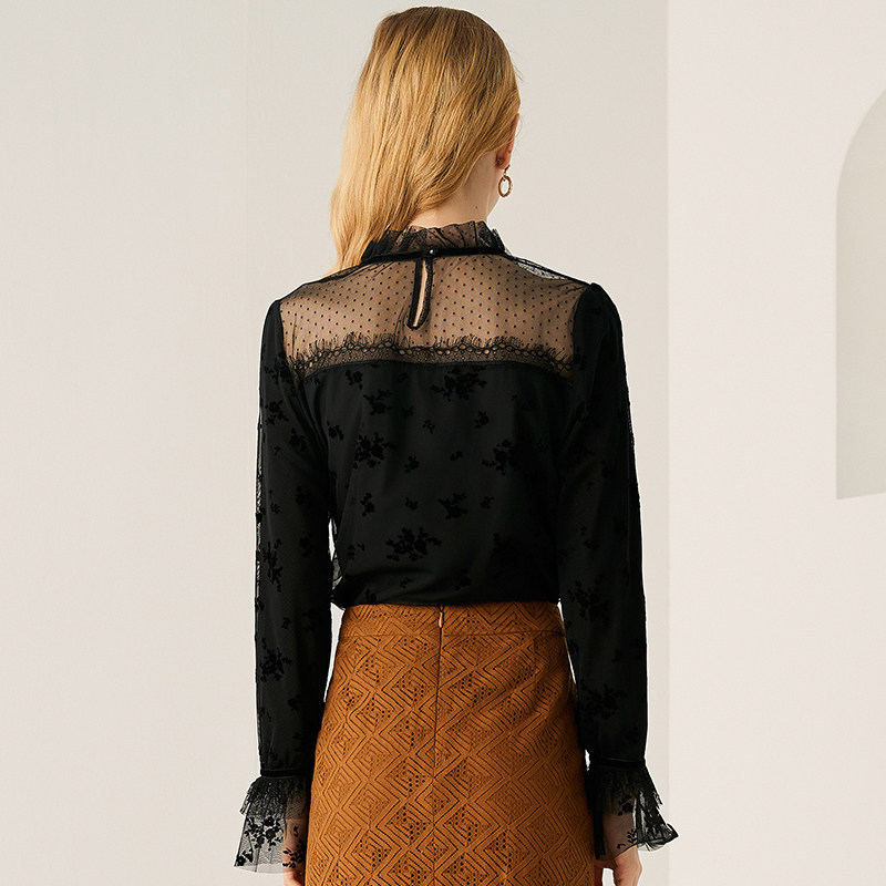 简朵2021秋季新款蕾丝喇叭袖小衫 简朵蕾丝衫/雪纺衫