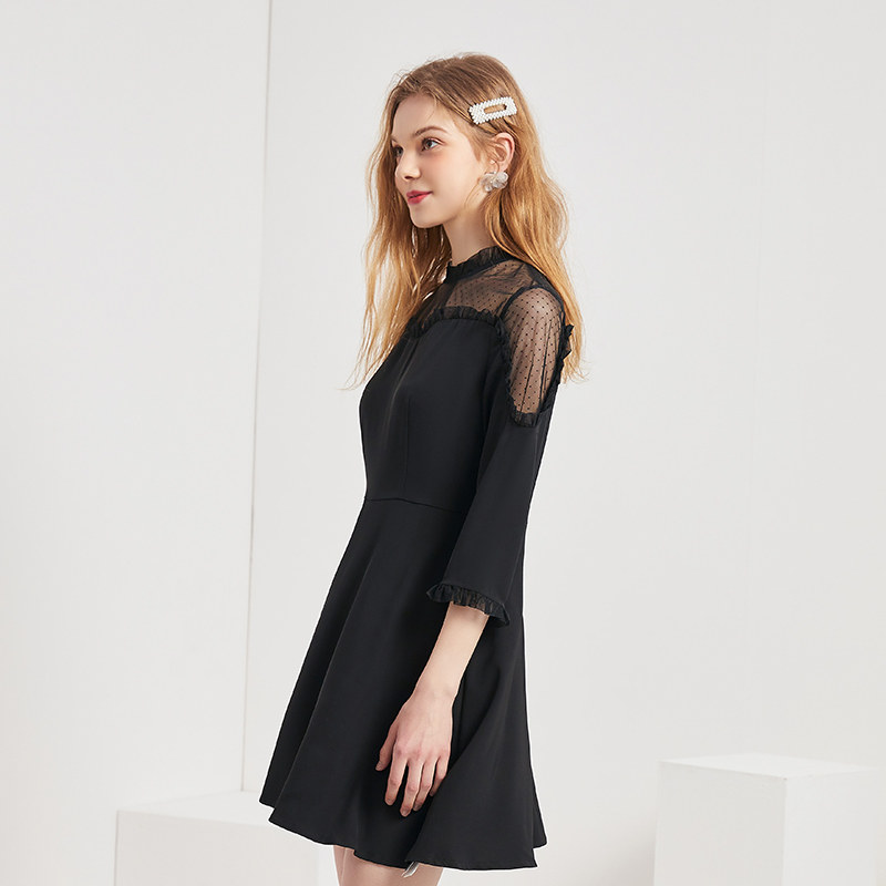 简朵2020秋季百搭小黑裙显瘦连衣裙 简朵连衣裙