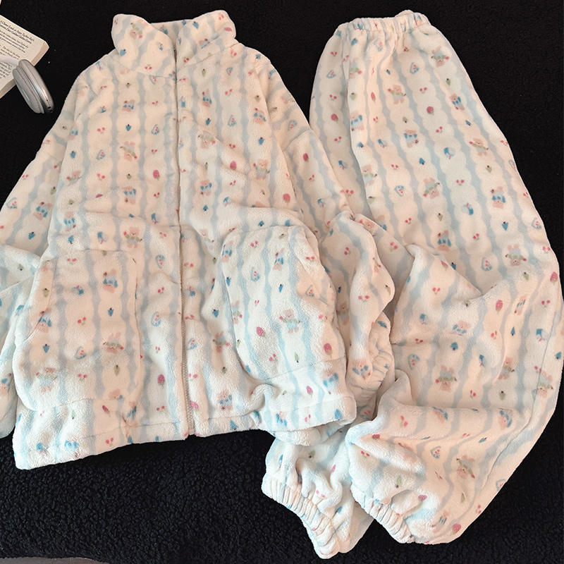 珊瑚绒睡衣女秋冬季加厚保暖2025新款甜美可爱法兰绒家居服套装 - 图2