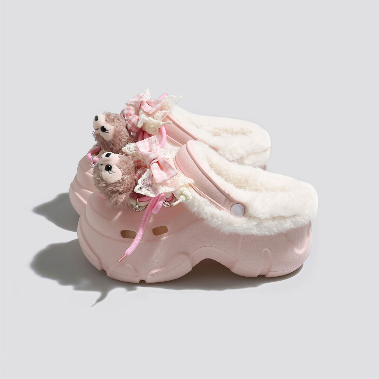 美国CatumKezaf加绒洞洞鞋女款2025新款冬季厚底毛毛鞋外穿棉拖鞋 - 图3