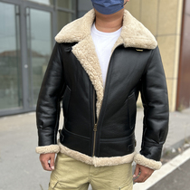 B3 lamb wool thickened sheep fur integrated mens leather grass winter cold leather leather clothing locomotive jacket jacket