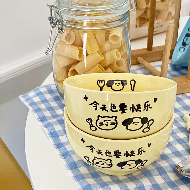 原创有版权小狗小猫陶瓷米饭碗水果碗酸奶碗早餐麦片碗吃饭香香碗