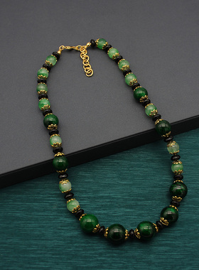 复古气质绿玛瑙琉璃串珠项链