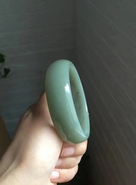 天然和田玉新疆且末料且末蓝宽版手镯平安镯女玉镯子带证书