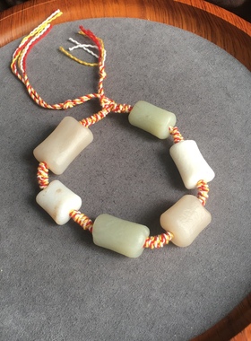 天然和田玉藕粉一级白玉桂花糕晴水色老光橘皮纹设计款手串手链