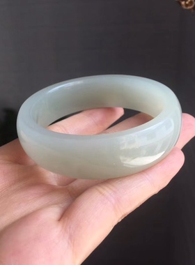 天然和田玉老料冰底晴水色平安镯扁条手镯女玉镯子带证书