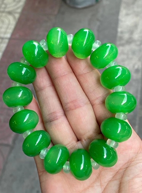 翡翠满色算盘珠子手链天然干青
