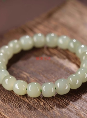 精品和田玉老型珠手串青白玉直切珠苹果珠手链男女同款玉石手饰
