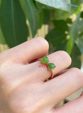 时尚和田玉玉石碧玉蝴蝶开口戒指S925银镀金女士简约个性时尚高级