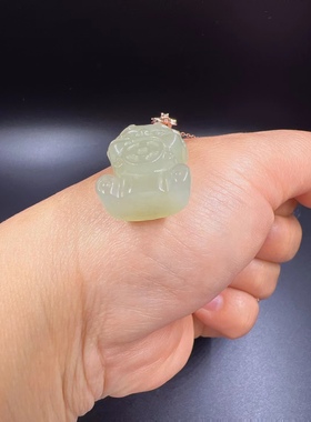 和田玉吞金兽吊坠925银镶萌宠小提溜小挂件