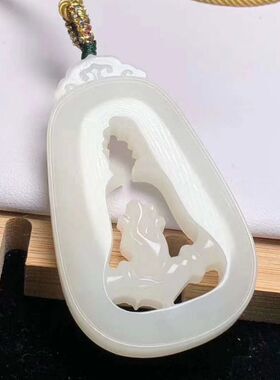 羊脂级悟道风观音青白玉佛公吊坠
