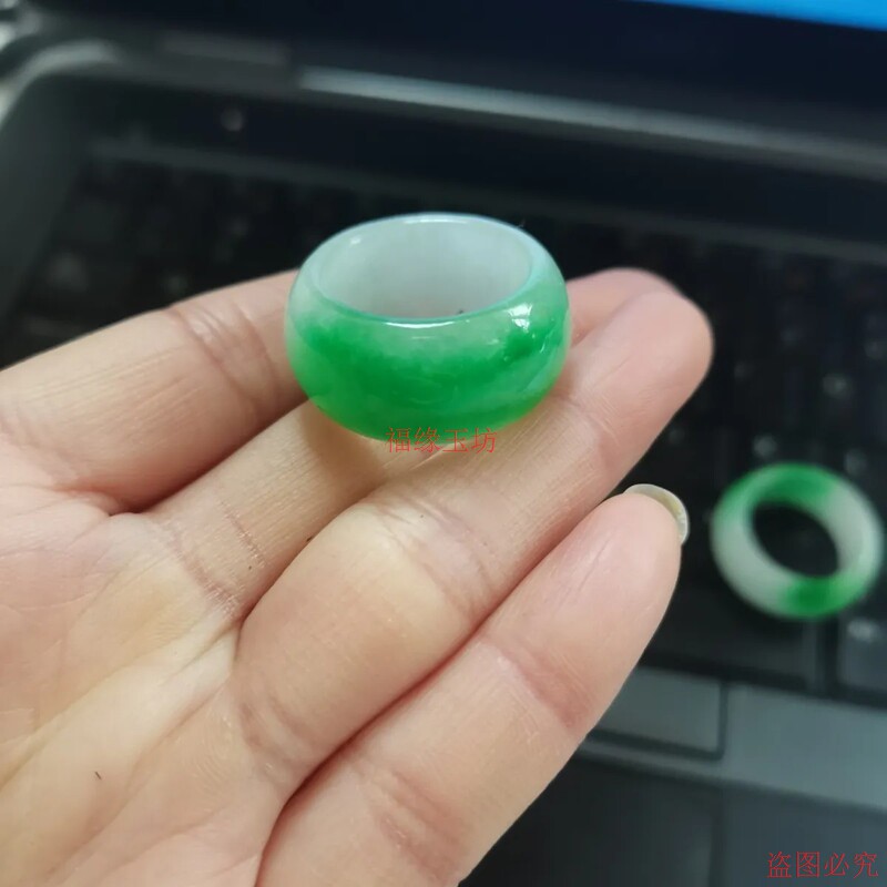 Fine ice type jadeite ring with floating flowers, Burmese jade ring, same style jade bracelet for men and women