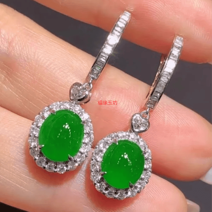 缅甸翡翠925银金镶嵌冰种阳绿蛋面耳坠女款玉石耳环耳饰耳钩时尚 - 图1