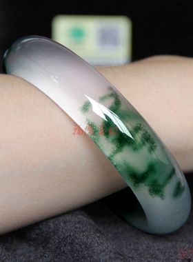 冰种翡翠色石英岩飘花少女玉手镯