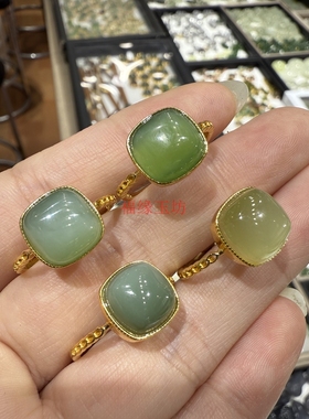 精品和田玉戒指女款925银镶方糖指环方形玉石手饰送女友送妈妈