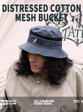Kangol Cotton Mesh美潮袋鼠夏季露营户外刺绣logo防晒盆帽渔夫帽