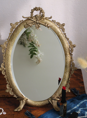 黄铜复古法式轻奢装饰镜子摆件