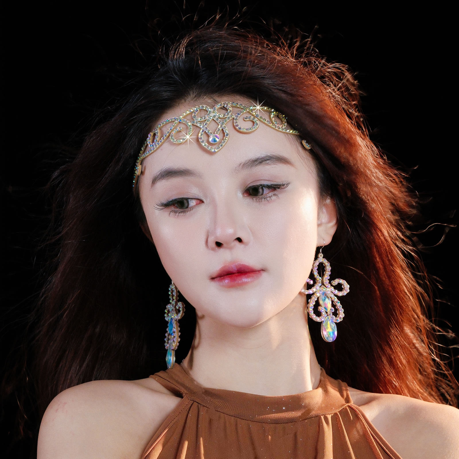 舞娘肚皮舞表演出头饰弹力发圈比赛额饰东方舞头链亮钻石眉心饰品,淘宝优惠券,粉丝福利购,淘宝优惠卷